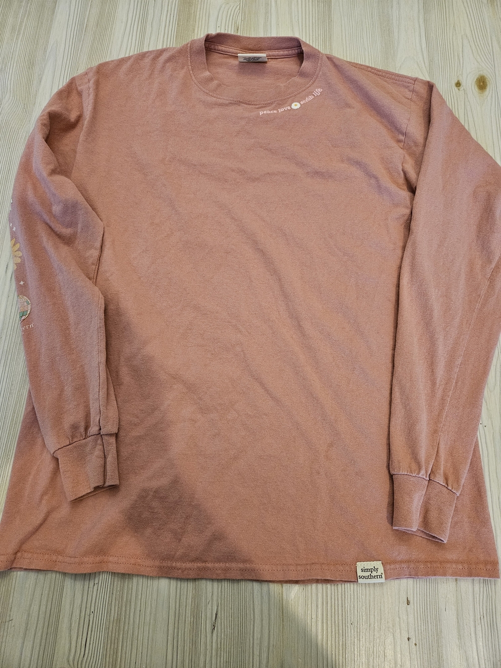 Simply Southern Peace Love Sunflower Long Sleeve Graphic Tee Pink Size Medium